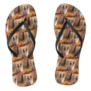 Papillon in Autumn Leaves Fall Inspire Thongs