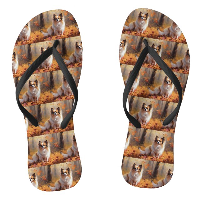 Papillon in Autumn Leaves Fall Inspire  Thongs (Footbed)