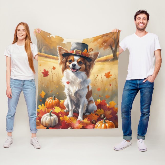 Papillon In Autumn Leaves Thanksgiving Art Fleece Blanket (In Situ)