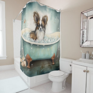 Papillon In Bathtub Watercolor Dog Art Shower Curtain