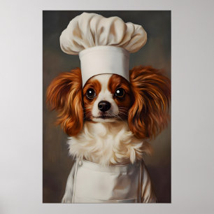 Papillon In Chefs Hat Poster, Pet Poster, Papillon Poster