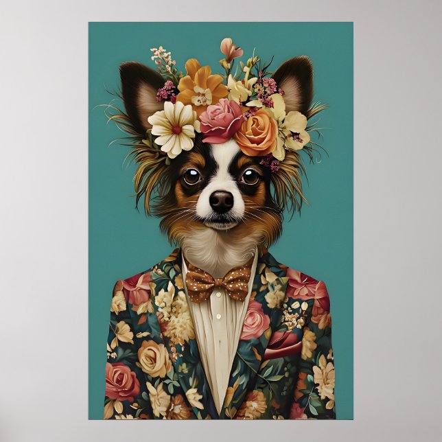 Papillon In Suit Poster, Papillon Portrait Poster (Front)