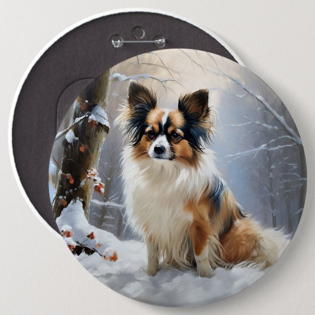Papillon Let It Snow Christmas  6 Cm Round Badge (Front & Back)