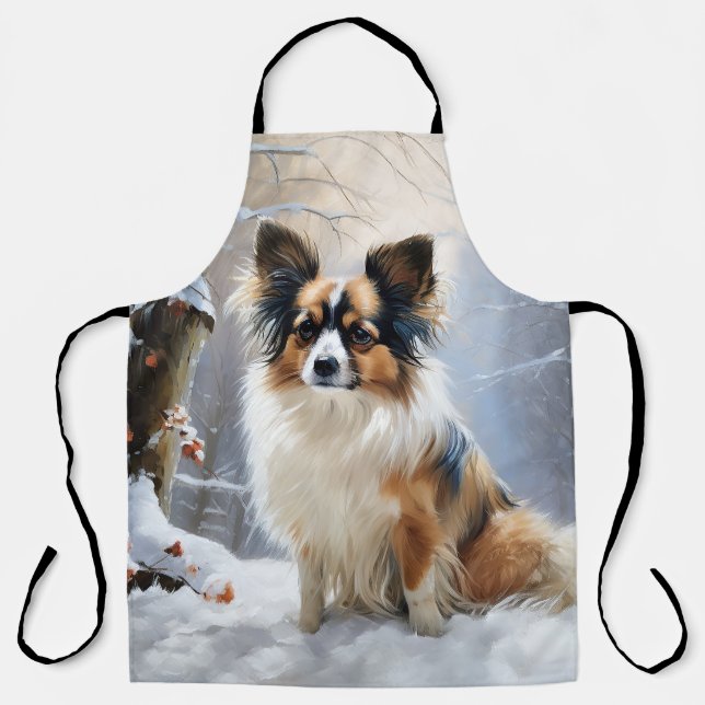 Papillon Let It Snow Christmas  Apron (Front)