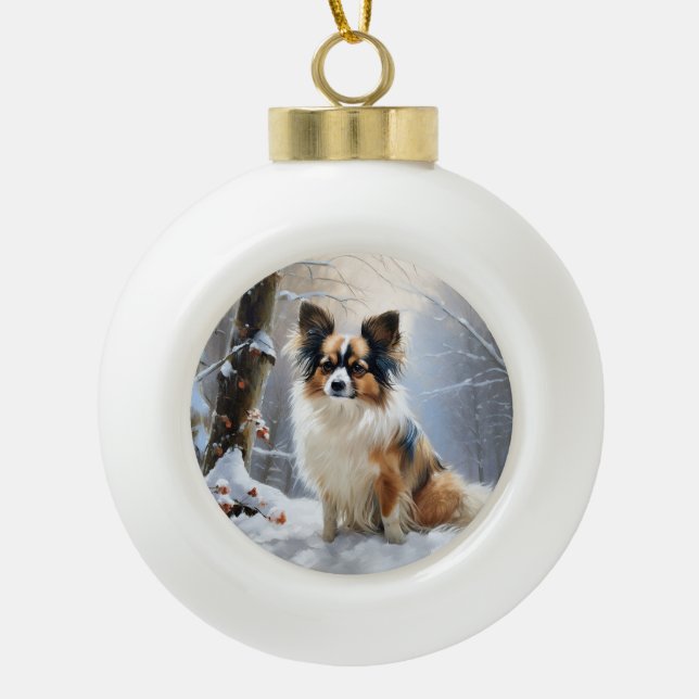 Papillon Let It Snow Christmas  Ceramic Ball Christmas Ornament (Front)