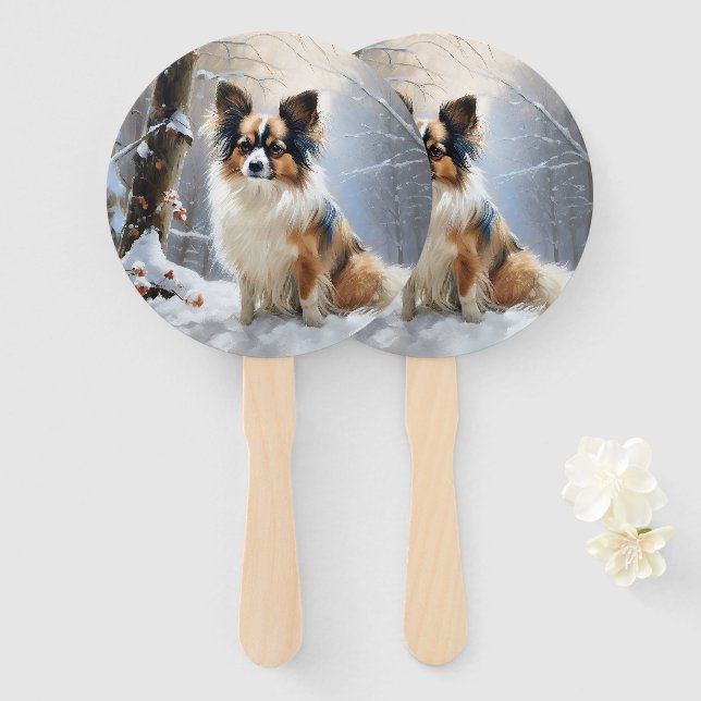 Papillon Let It Snow Christmas  Hand Fan (Front and Back)