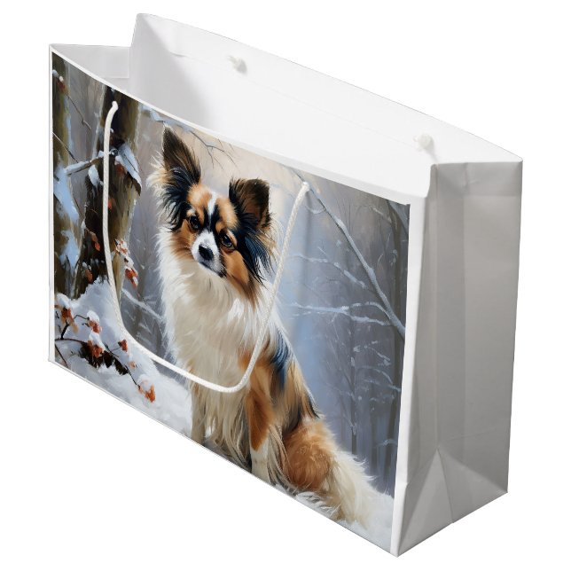Papillon Let It Snow Christmas  Large Gift Bag (Front Angled)