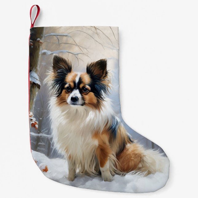 Papillon Let It Snow Christmas  Small Christmas Stocking (Front)