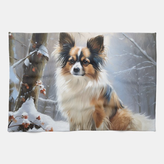 Papillon Let It Snow Christmas  Tea Towel (Horizontal)