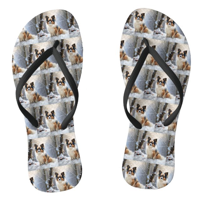 Papillon Let It Snow Christmas  Thongs (Footbed)
