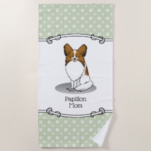 Papillon Mum Pap Mum (white & sable) Cute Dog Mum Beach Towel