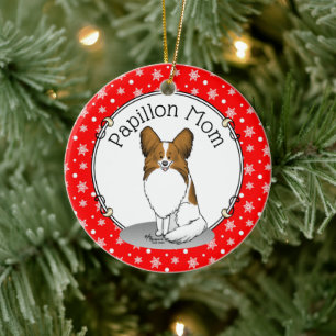 Papillon Mum Pap Mum (white & sable) Cute Dog Mum Ceramic Ornament