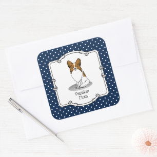 Papillon Mum Pap Mum (white & sable) Cute Dog Mum Square Sticker