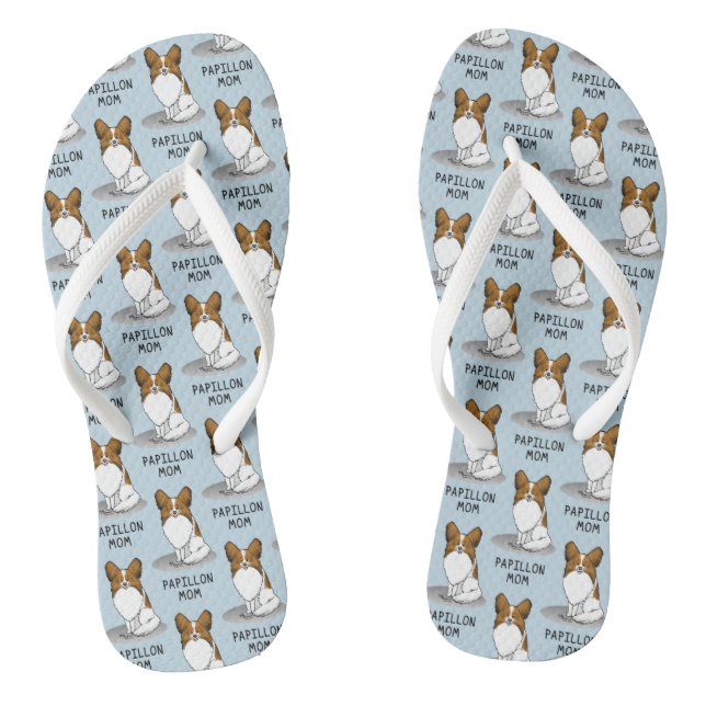 Papillon Mum Pap Mum (white & sable) Cute Dog Mum Thongs (Footbed)