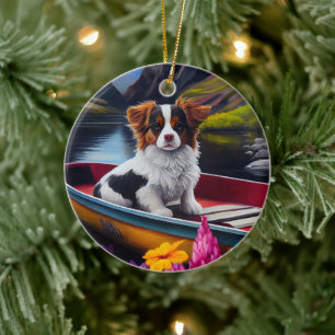 Papillon on a Paddle: A Scenic Adventure Ceramic Ornament