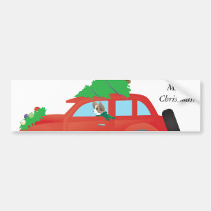 Papillon or Long-haired Chi driving Christmas car Bumper Sticker