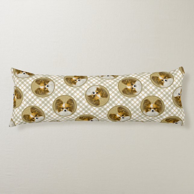 Papillon Painting Lemon and White Original Dog Art Body Cushion (Front)