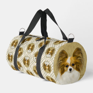 Papillon Painting Lemon and White Original Dog Art Duffle Bag