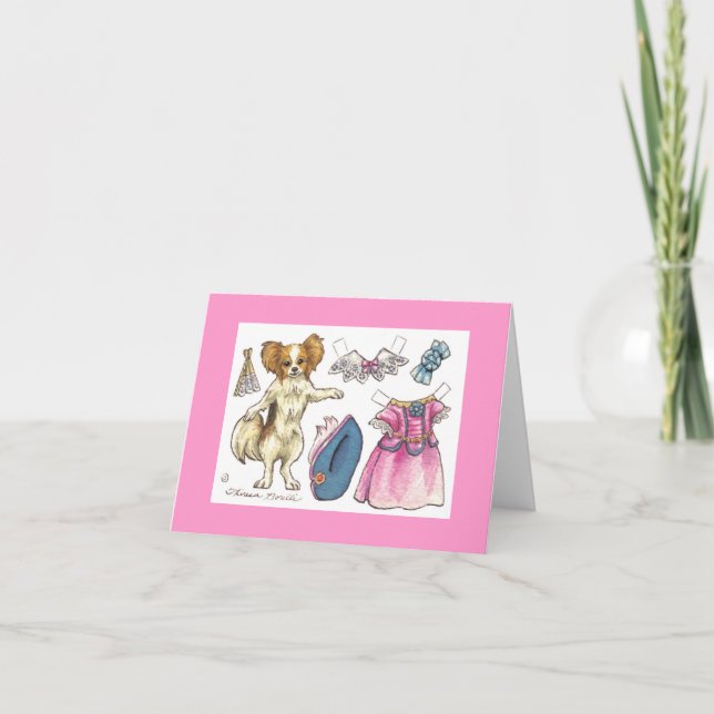 Papillon paper doll note card (Front)