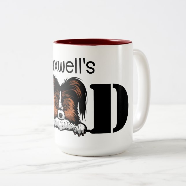 Papillon Peeking Personalised Dad  Two-Tone Coffee Mug (Front Right)