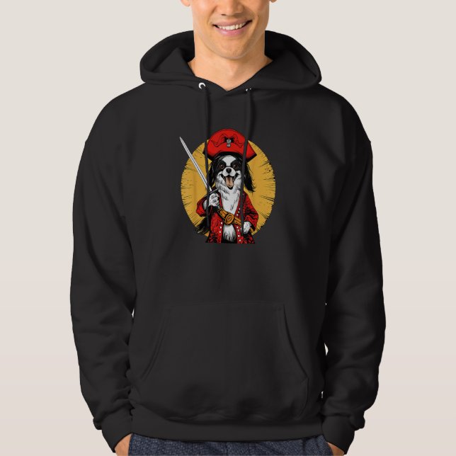 Papillon Pirate Funny Dog Captain Hoodie (Front)