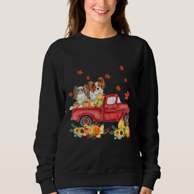 Papillon Pumpkin Truck Fall Leaf Thanksgiving Hall Sweatshirt (Front)