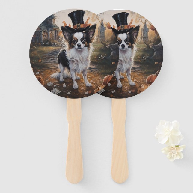 Papillon Pumpkins Halloween Scary  Hand Fan (Front and Back)