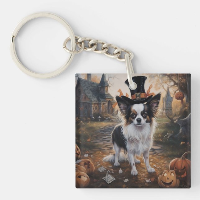 Papillon Pumpkins Halloween Scary  Key Ring (Front)