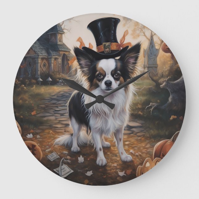 Papillon Pumpkins Halloween Scary  Large Clock (Front)