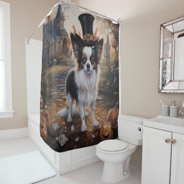 Papillon Pumpkins Halloween Scary  Shower Curtain (In Situ)