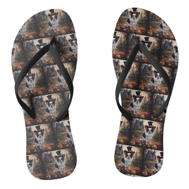 Papillon Pumpkins Halloween Scary  Thongs (Footbed)