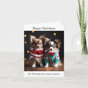 Papillon Puppies Christmas Card