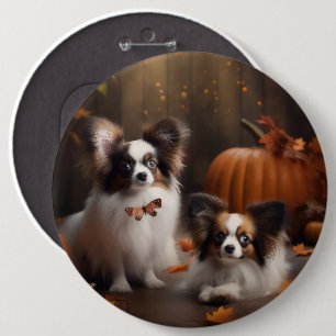 Papillon Puppy Autumn Delight Pumpkin 6 Cm Round Badge