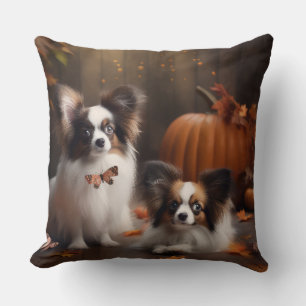 Papillon Puppy Autumn Delight Pumpkin Cushion