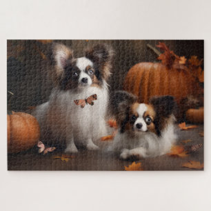 Papillon Puppy Autumn Delight Pumpkin Jigsaw Puzzle