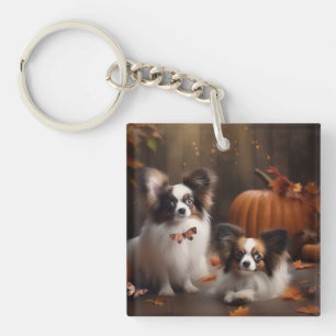 Papillon Puppy Autumn Delight Pumpkin Key Ring