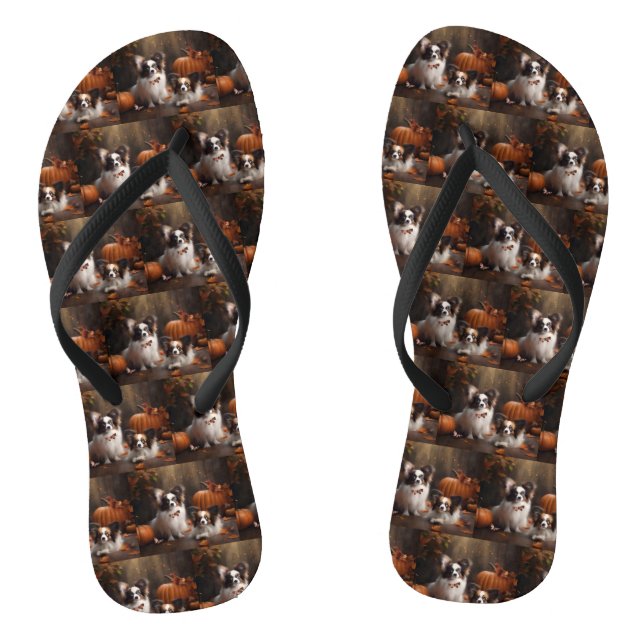 Papillon Puppy Autumn Delight Pumpkin Thongs (Footbed)