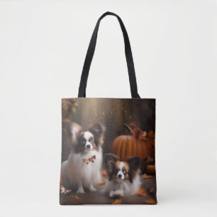 Papillon Puppy Autumn Delight Pumpkin Tote Bag