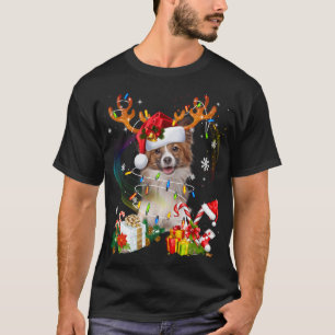 Papillon Reindeer Christmas Lights Funny Dog Xmas T-Shirt
