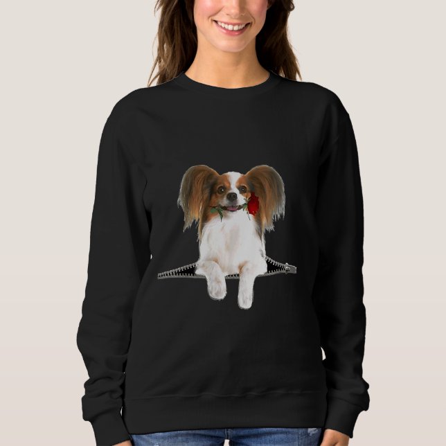 Papillon Rose Zipper Dog Pocket Sweatshirt (Front)