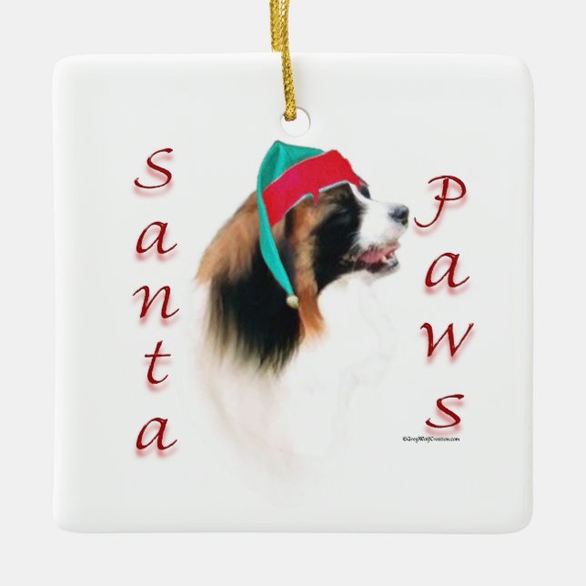 Papillon Santa Paws Ceramic Ornament (Front)