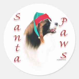 Papillon Santa Paws Classic Round Sticker