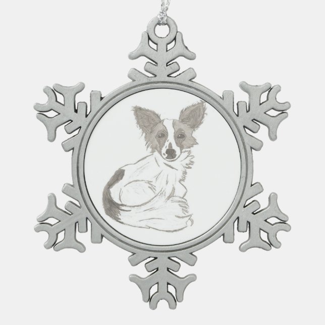 Papillon Sketch Pewter Ornament (Front)
