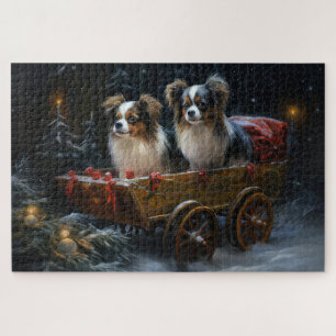 Papillon Snowy Sleigh Christmas Decor Jigsaw Puzzle