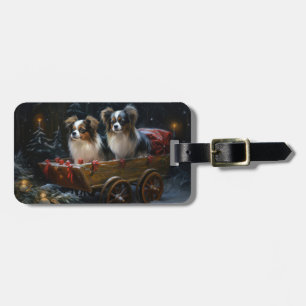Papillon Snowy Sleigh Christmas Decor  Luggage Tag