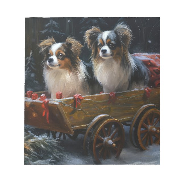 Papillon Snowy Sleigh Christmas Decor  Notepad (Front)