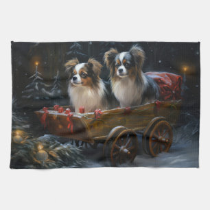 Papillon Snowy Sleigh Christmas Decor Tea Towel