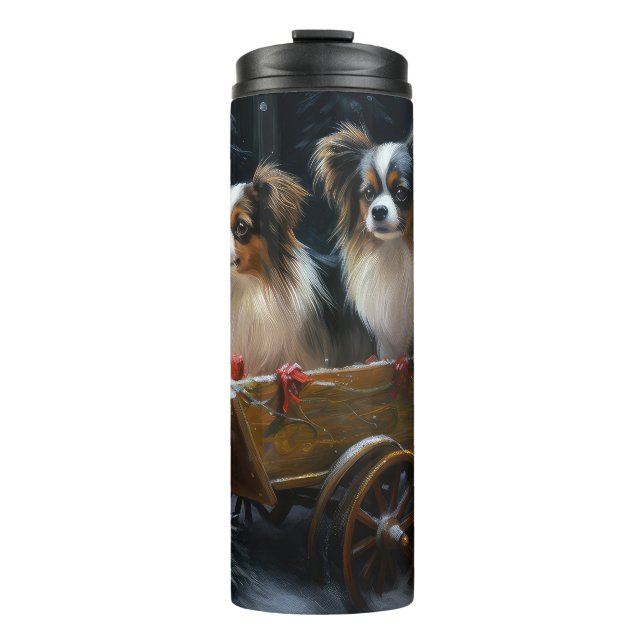 Papillon Snowy Sleigh Christmas Decor  Thermal Tumbler (Front)