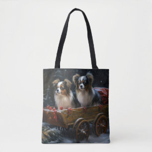 Papillon Snowy Sleigh Christmas Decor  Tote Bag