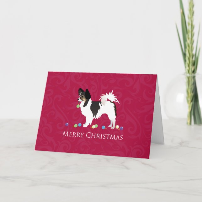 Papillon Toy Dog Breed Christmas Silhouette Holiday Card (Front)